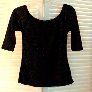 Black Sweater Knit Short Sleeve Top